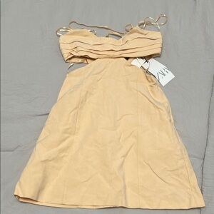Zara Tan Spaghetti Strap Sundress with Cut-Out